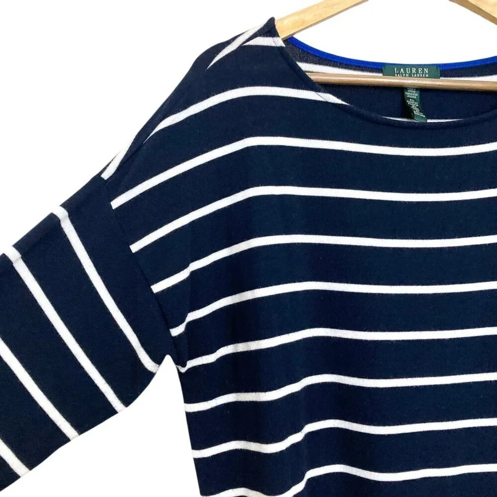 LAUREN RALPH LAUREN Striped Tunic Sweater 1X Blue